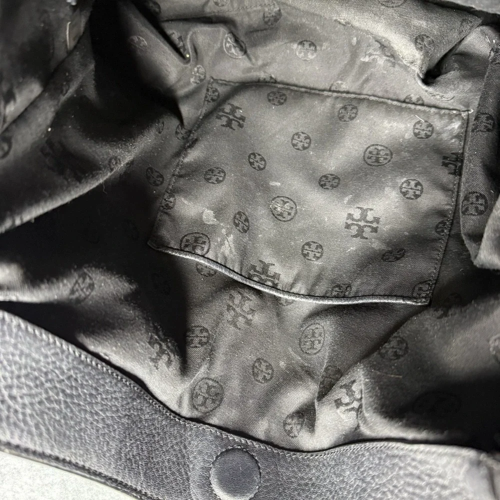 Tory‎ Burch Frida Black Pebbled Leather Hobo Bag Purse Top Handle Tote Classic